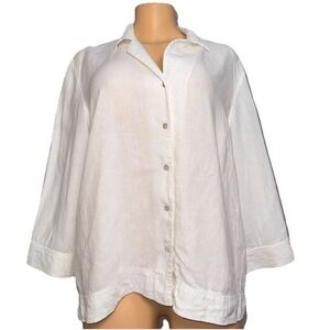 John Patrick M Blouse Shirt Jacket Brown 100% Linen Button Down Long Sleeves